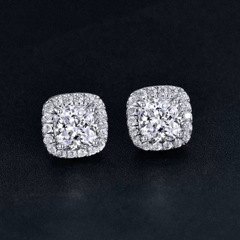 Luster 3ct Cushion Cut D White Fashion Moissanite 925 Sterling Silver Gemstone Earrings Jewelry for Women