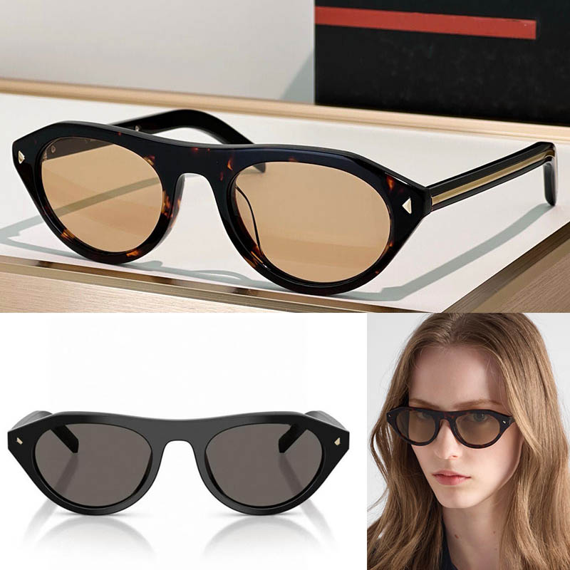 Designer elliptical acetate sunglasses iconic metal plaque Tortoiseshell triangular rivets temples Fashionable luxurious women glasses B15