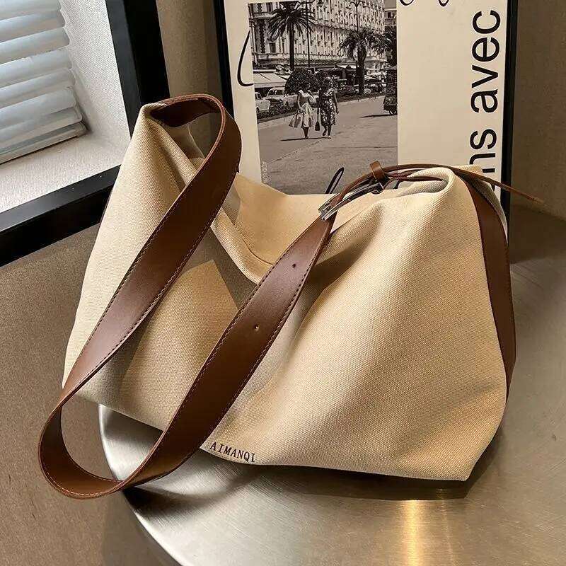 Canvas Tote Bags with Zipper Female Large Capacity Shoulder Bag Womens Durable Fabric Handbag XJ260306