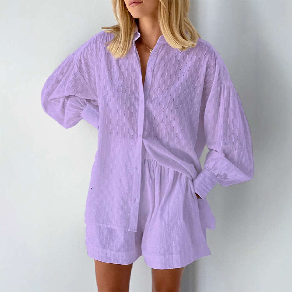 2026 Spring and Autumn Women's Fashion European and American Style Jacquard Puff Sleeves Elegant Top Shorts Design Casual Set