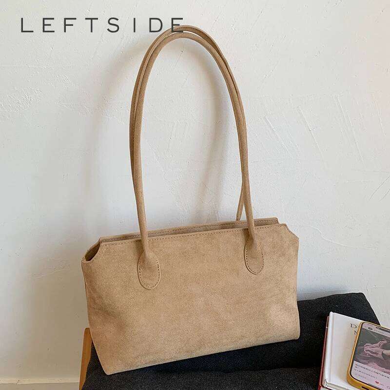 LEFTSIDE Women Faux Suede Shoulder 2025 Winter Retro Small Underarm Bags Luxury Designer Trend Female Tote Bag Handbags XJ260306