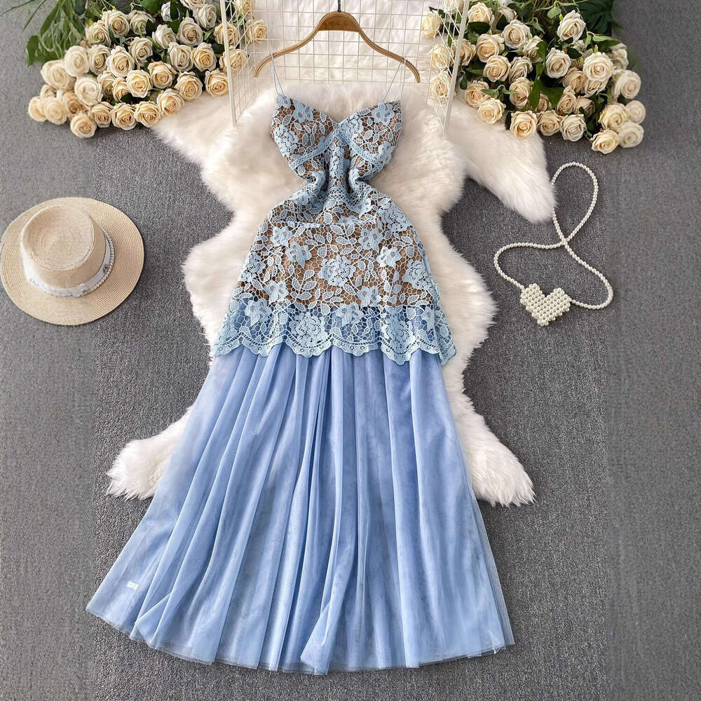 2026 high-end elegant water-soluble lace vest short skirt two-piece set high waist A13 slim fit elegant mesh half skirt