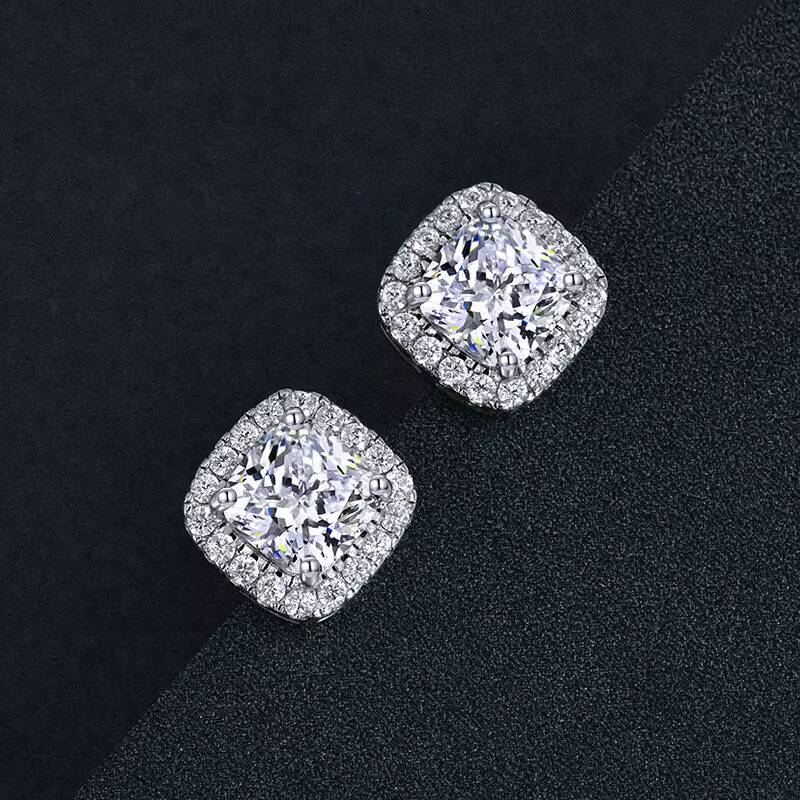 Luster 3ct Cushion Cut D White Fashion Moissanite 925 Sterling Silver Gemstone Earrings Jewelry for Women