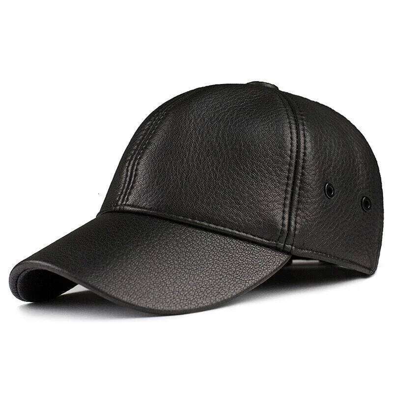 Men's Genuine Leather Hat Male Winter Real Sheepskin Casual Wear Caps Plate Baseball Cap Adjustable Y260304