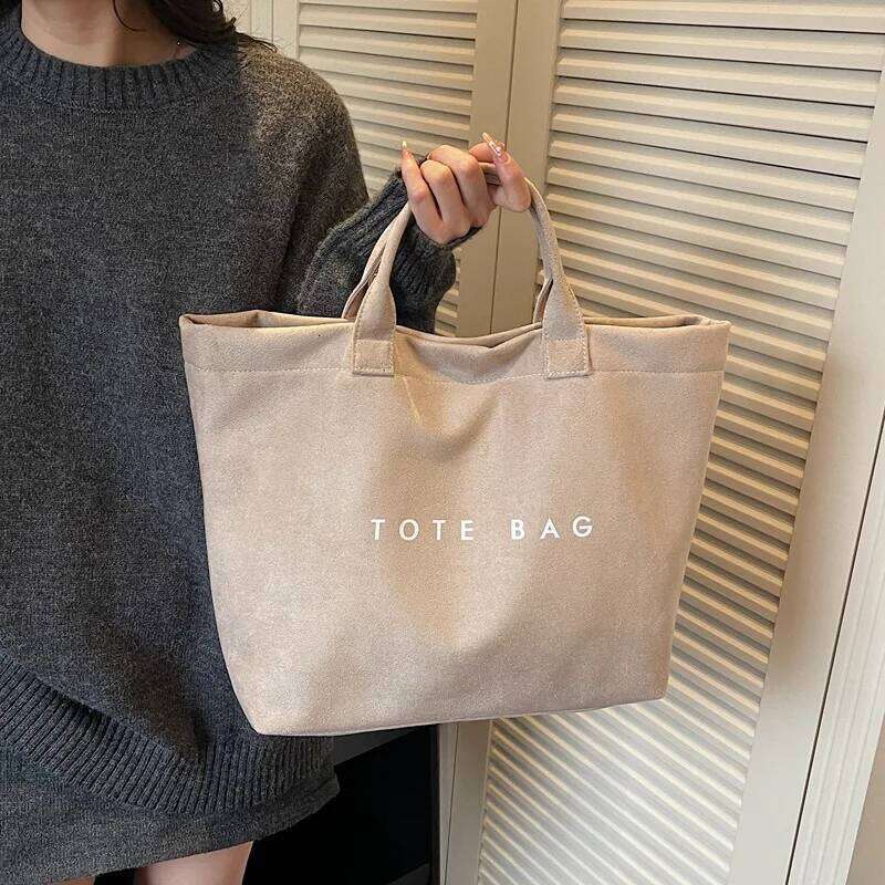 Cross Border Hot Sale Letter Print Shoulder Large Capacity Suede Tote Handle Bag Casual Simple Style Commuter Storage Bags XJ260306
