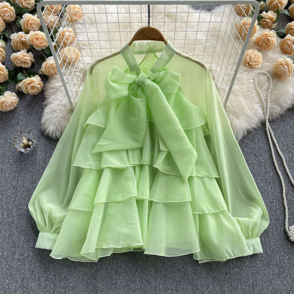 Designer's light luxury high-end women's top for spring and summer 2026, new French niche elegant sweet long sleeved chiffon