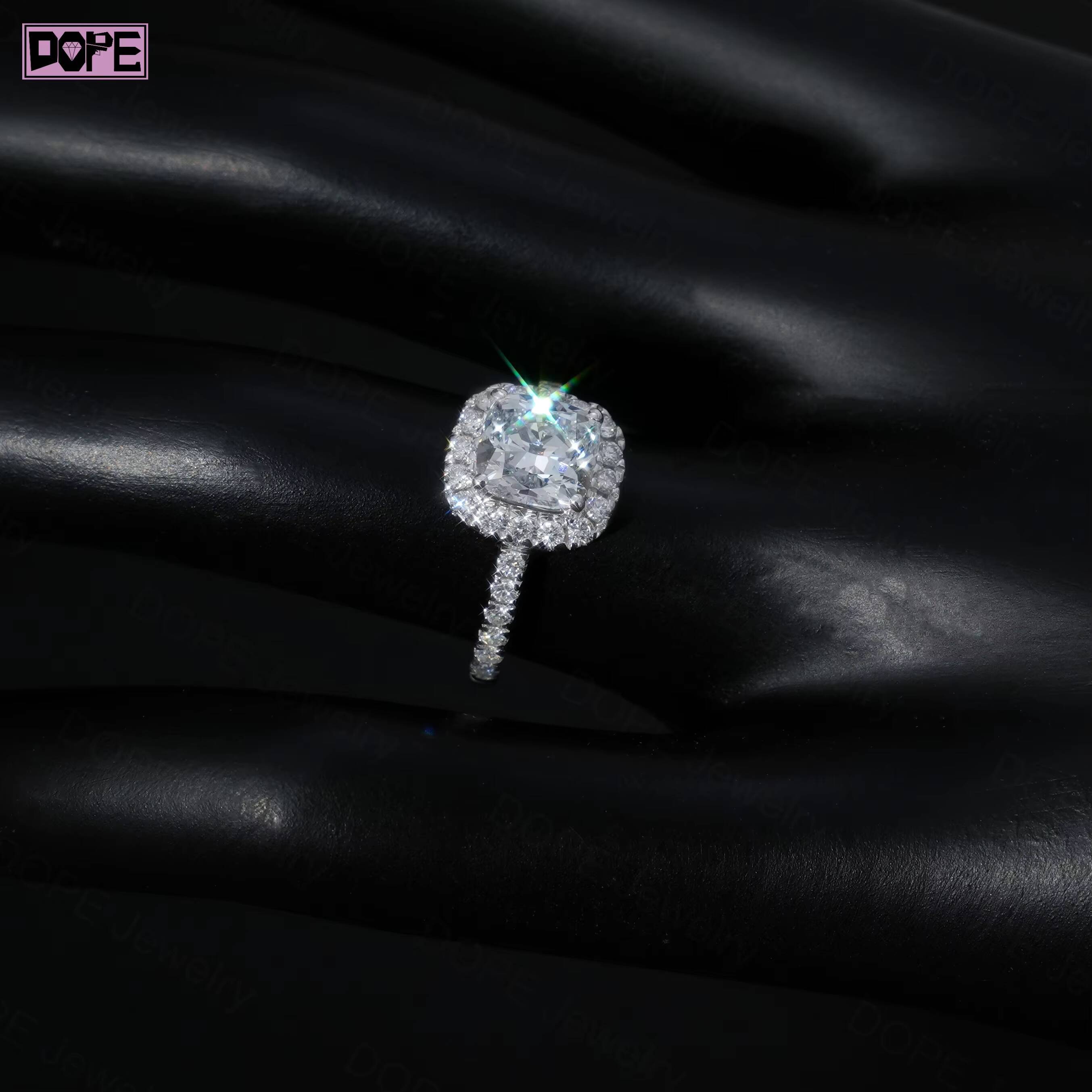 Diamond Ring 2ct Cushion Cut Cluster 14k Gold Half Paved Cvd Lab Grown Diamond IGI Certificate Engagement Ring