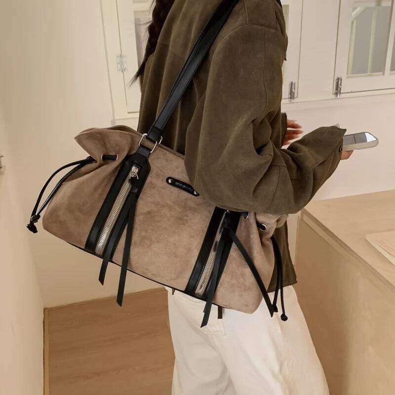 Autumn/Winter Suede Large Capacity Shoulder Crossbody Tote Bag XJ260306
