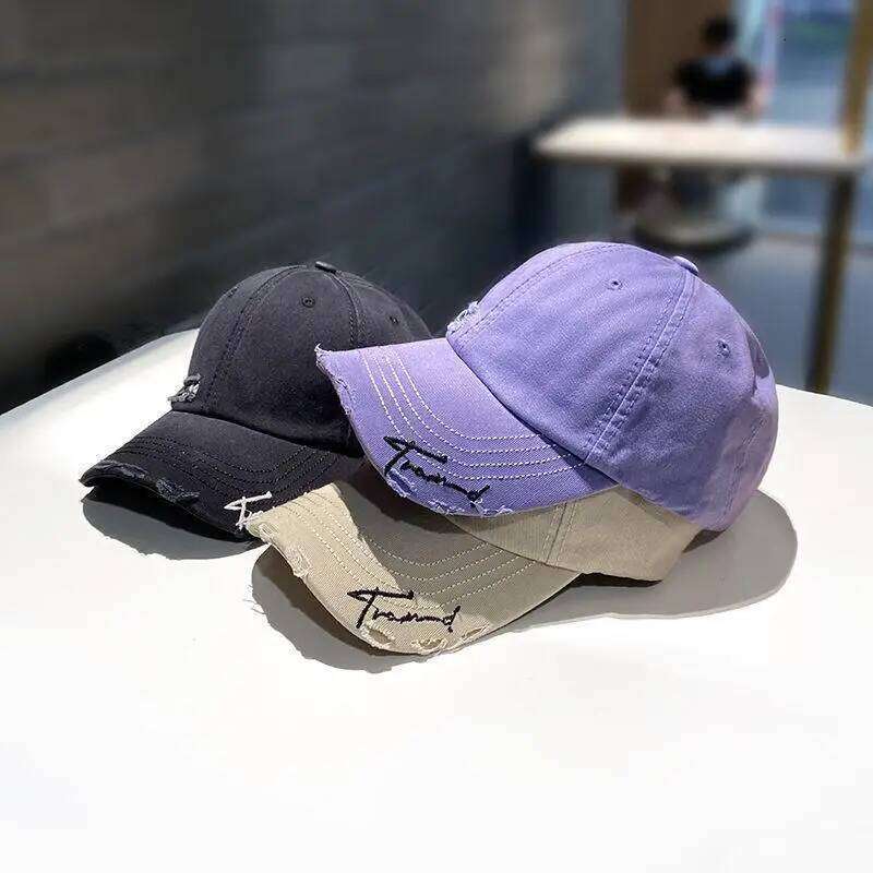 Purple Pleated New 2023 Flat Tongue Hat Small Face Wide brim Versatile Sunscreen Baseball cap for Men and Women Y260304