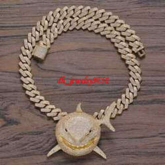 Moissanit Design Iced Out Shark Gemstone Pendant Hip Hop Fashion Gold Necklace Link Chain For Men Rapper Jewelry - view 8