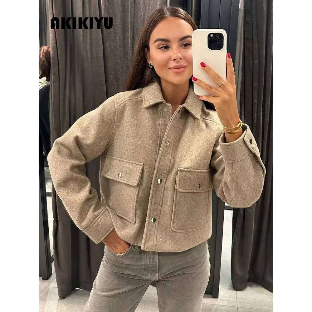 Jackets For Womens Autumn Fashion Solid Front Pockets Button Long Sleeve Jacket Elegant Woman Casual Outerwear Coat AKIKIYU