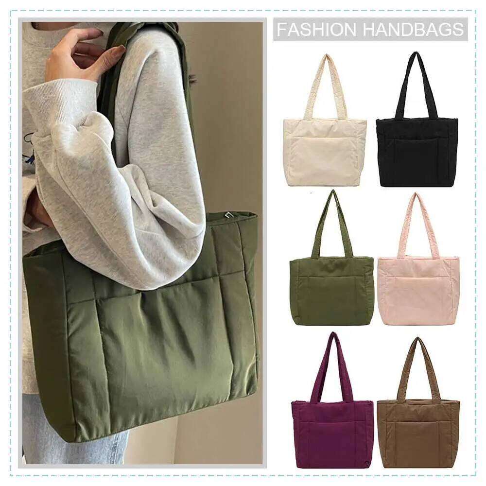 Women Shoulder Bag Solid Color Winter Puffer Large Capacity Fashion Laptop Handbags Simple Trendy Commuting Bags XJ260306