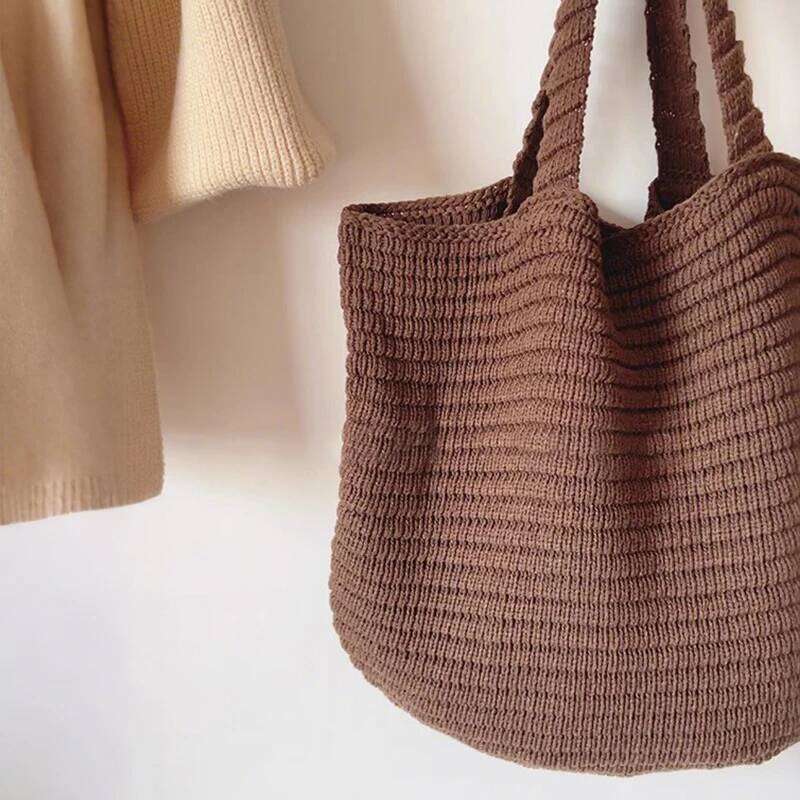 High-capacity Shoulder Handbags Women Vintage Casual Shopping Underarm Bag Knitted Aesthetic Shopper Tote Bags XJ260306
