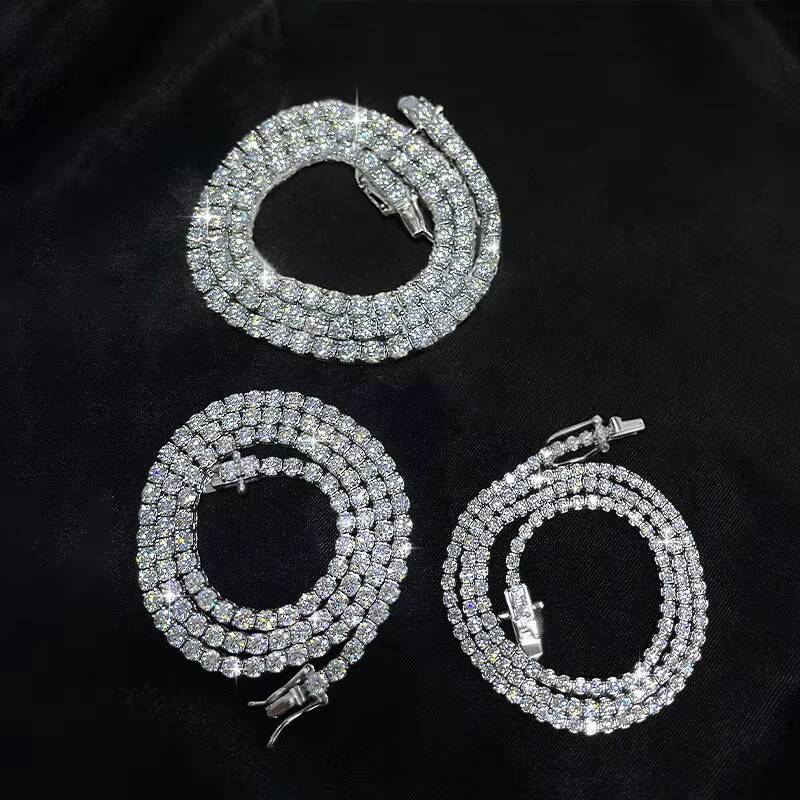 Hip Hop Moissainte Diamond 3mm S925 Tennis Chain White Gold Necklace Women Fine Jewelry With Full Diamond Moissanite Necklace