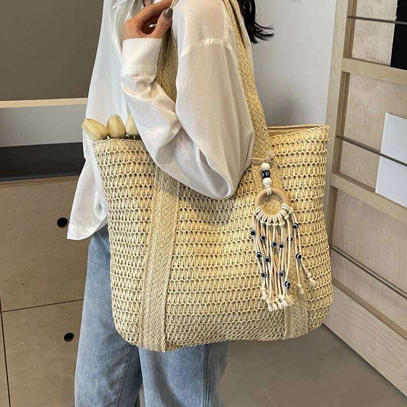 Summer Straw Woven Tote High Capacity Portable Shoulder Bag for Beach Tourism And Vacation Popular New Trend XJ260306