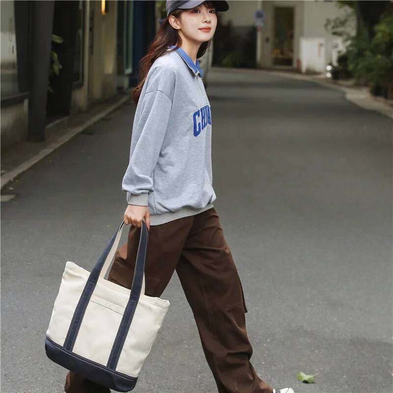 Tiptoegirls Big Square Shopping Handbag New Fashion Panelled Women Shoulder High Quality Cotton Canvas Lady Casual Totes Bag XJ260306