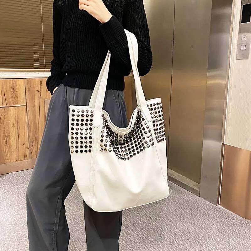 Fashion Rivet Tote New Large Capacity Shopping Women's Handheld Single Shoulder Underarm Bag XJ260306