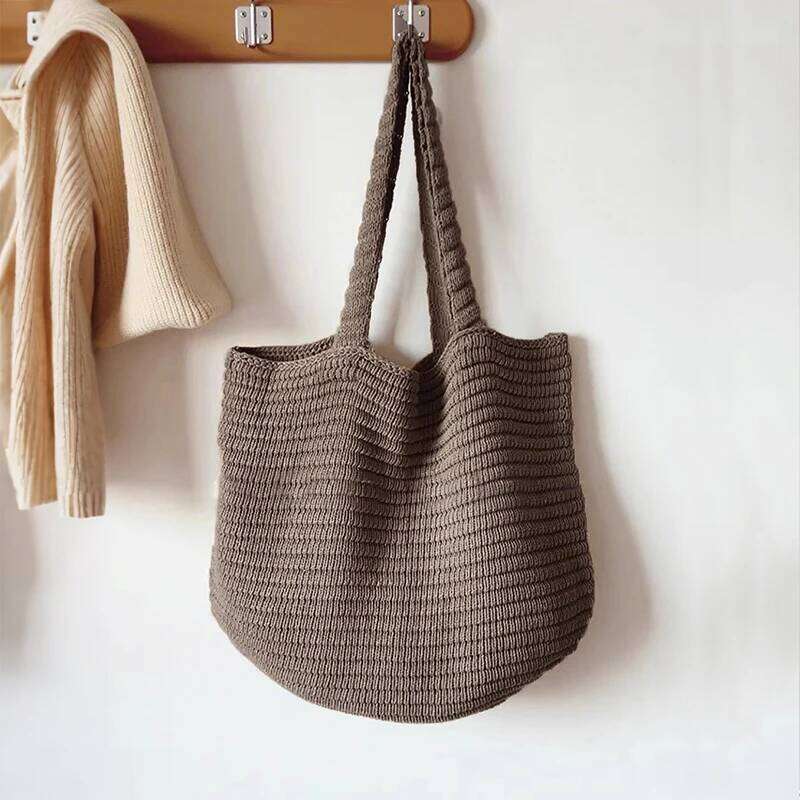 High-capacity Shoulder Handbags Women Vintage Casual Shopping Underarm Bag Knitted Aesthetic Shopper Tote Bags XJ260306