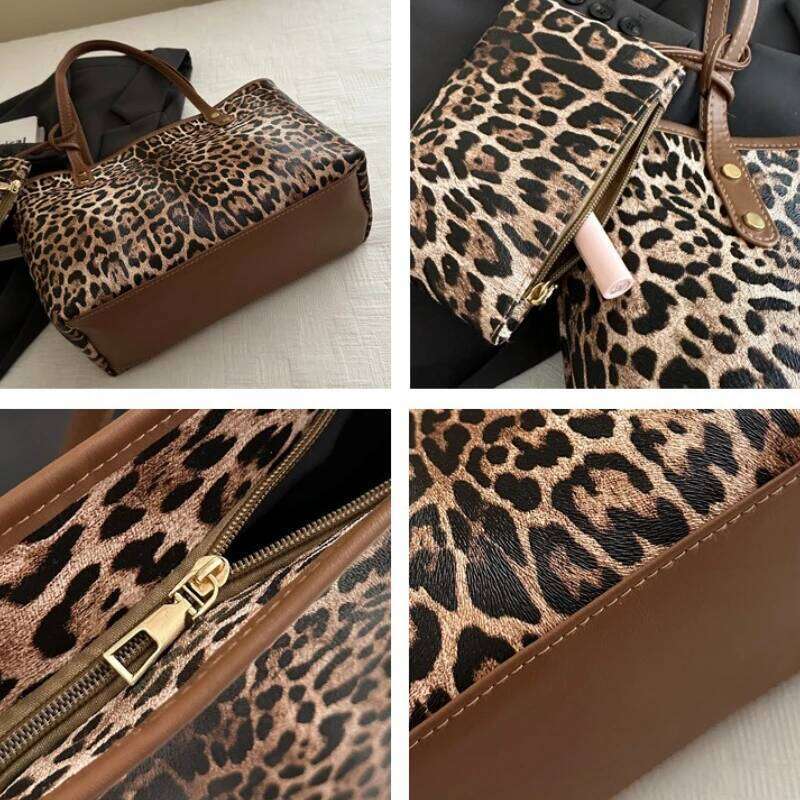 Women's Leopard Print Tote bag Pu Leather Underarm Bags Simple Casual Travel Shopping Bag Large Capacity Mother and Child Packag XJ260306