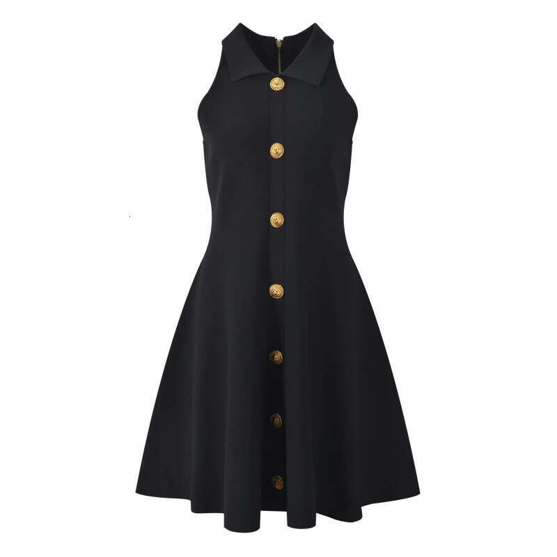 2026 Spring and Summer New French Elegant Metal Button Sleeveless Waist Slimming A-line Short Skirt