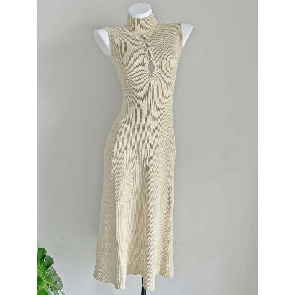 2026 Spring/Summer New Designer Women's Fashion Half High Collar Slim Sleeveless Elegant Long Dress
