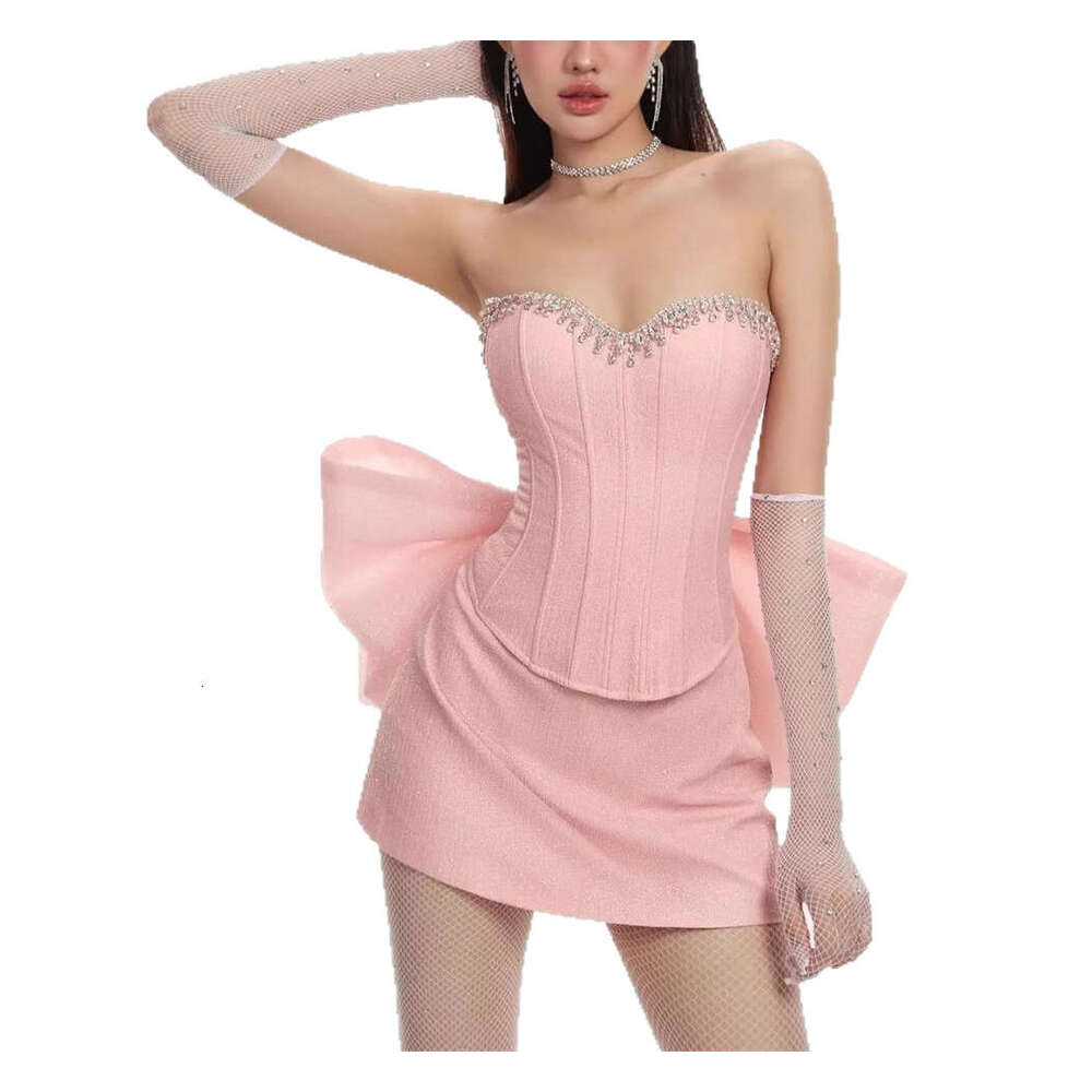 2026 Spring/Summer New Women's Niche Designer Fashion Sexy Fish Bone Scarf Top Skirt Set