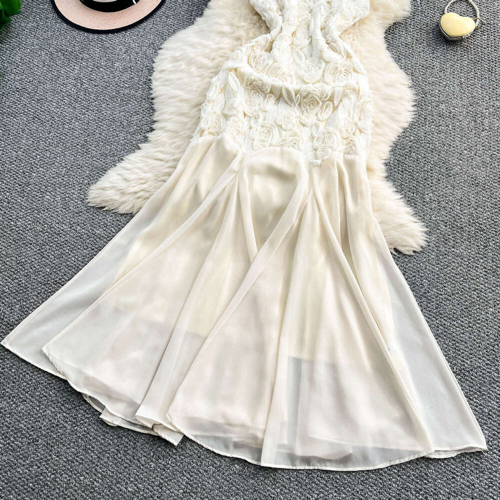 2026 designer French three-dimensional floral lace elegant women's vest dress summer new fish tail hem