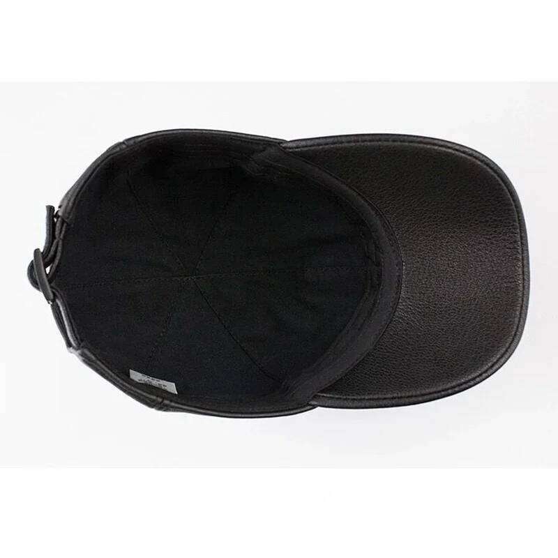 Men's Genuine Leather Hat Male Winter Real Sheepskin Casual Wear Caps Plate Baseball Cap Adjustable Y260304