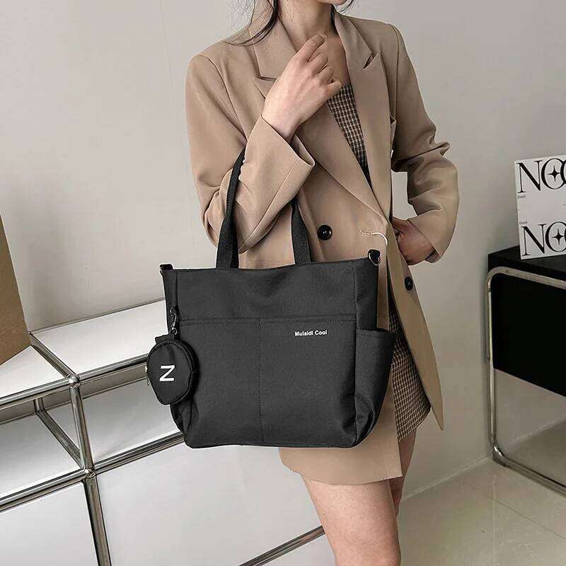 Travel Set - Lightweight Large Capacity with Mini Purse Waterproof Handle Bag Women Preppy Student Satchels Nylon XJ260306