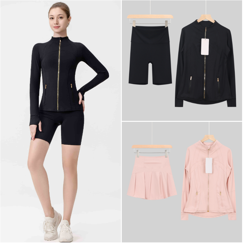 Women Yoga Sets jackets shorts leggings Yoga jacket skirt Workout set Fitness sets High Waist Sports Jackets Zip Up Coat Elastic Sportswear Outfits Pants Gym Suits