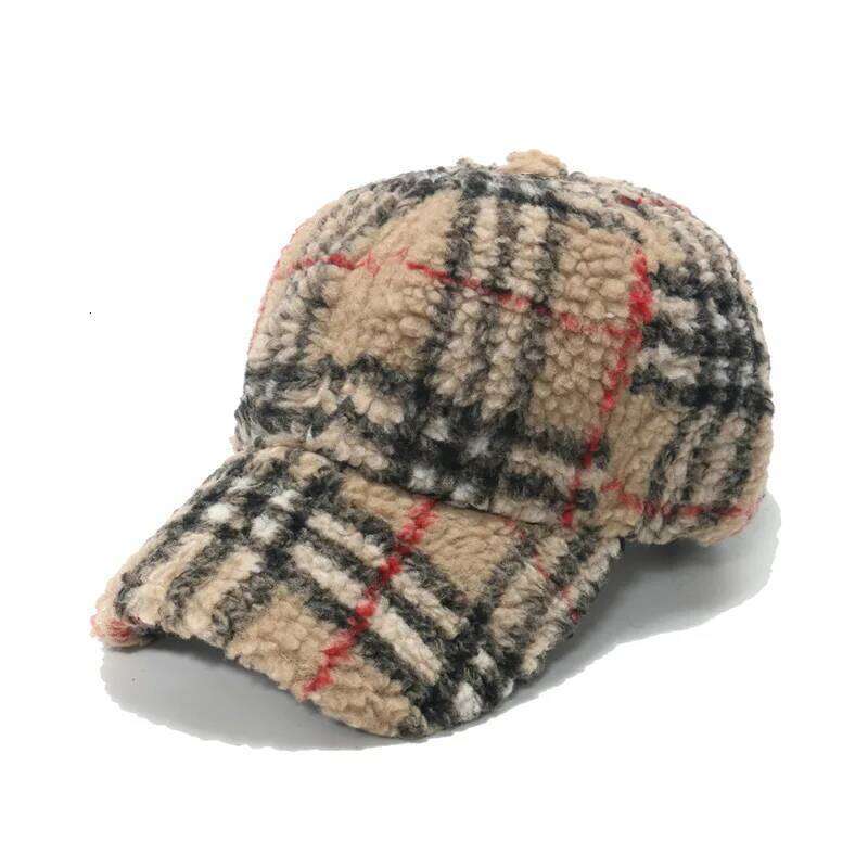 New Winter Woman Lamb Wool Plaid Thick Keep Warm Baseball Men Causal Retro Snapback Hat Rear Adjustable Soft Hip-Hop Cap Y260304
