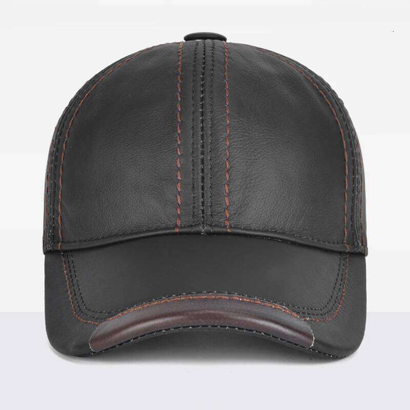 Men Cowhide Earlap Caps Male Fall Winter 100% Cow Hats New Casual Real Leather Outdoor Baseball Cap Y260304