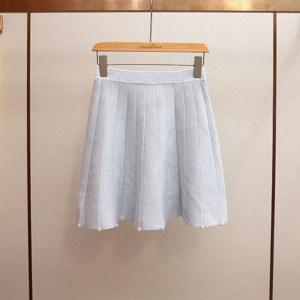 2026 Designer High end Women's Spring New Style Small Fragrant Bead Doll Collar A13 Top pleated Skirt Knitted Set