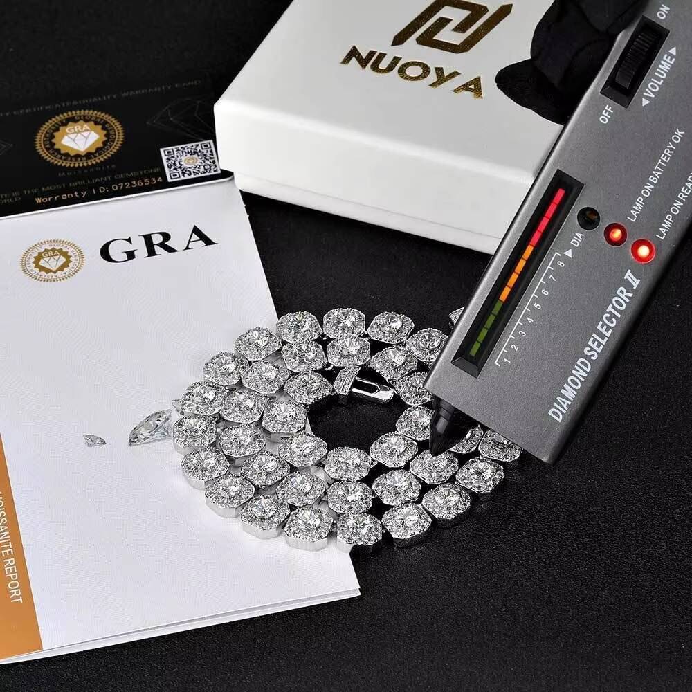 Fine Jewelry Hiphop Solid 925 Sterling Silver Bling Iced Out VVS Moissanite Rock Candy Square Tennis Chain for Women Men Party