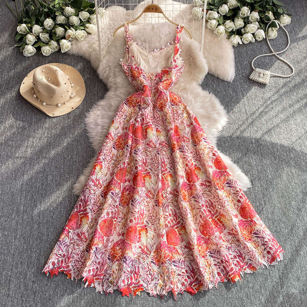 2026 A12 French court style women's vest skirt summer water-soluble lace hollow waist designer