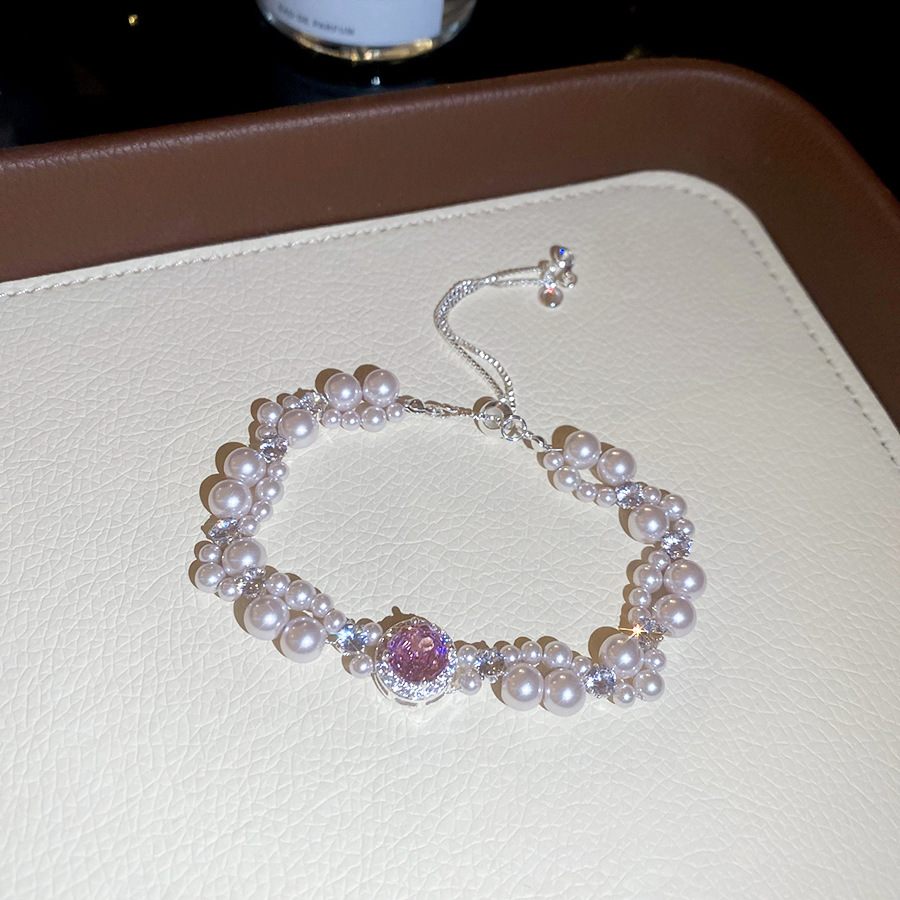 French-style zircon round pearl beaded vintage niche style bracelet, light luxury and high-end feel jewelry for women - view 7