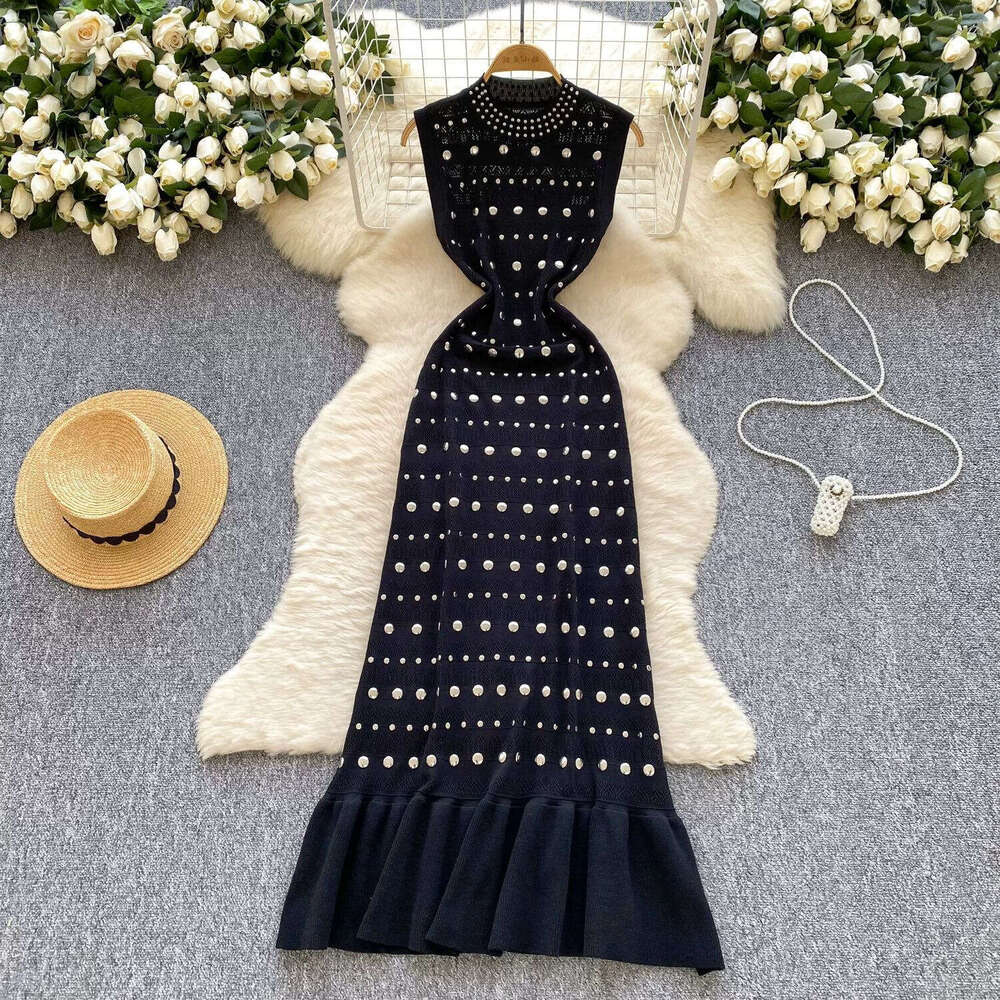 2026 European and American style elegant French women's clothing new sleeveless summer stand up collar slim fit design fishtail long skirt by des