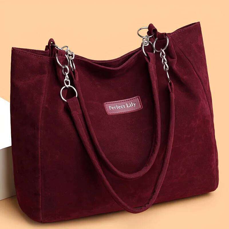 European American Autumn Winter Large Capacity Women's Vintage Handbags Women Shoulder Bag, Retro Faux Suede Tote Bag XJ260306