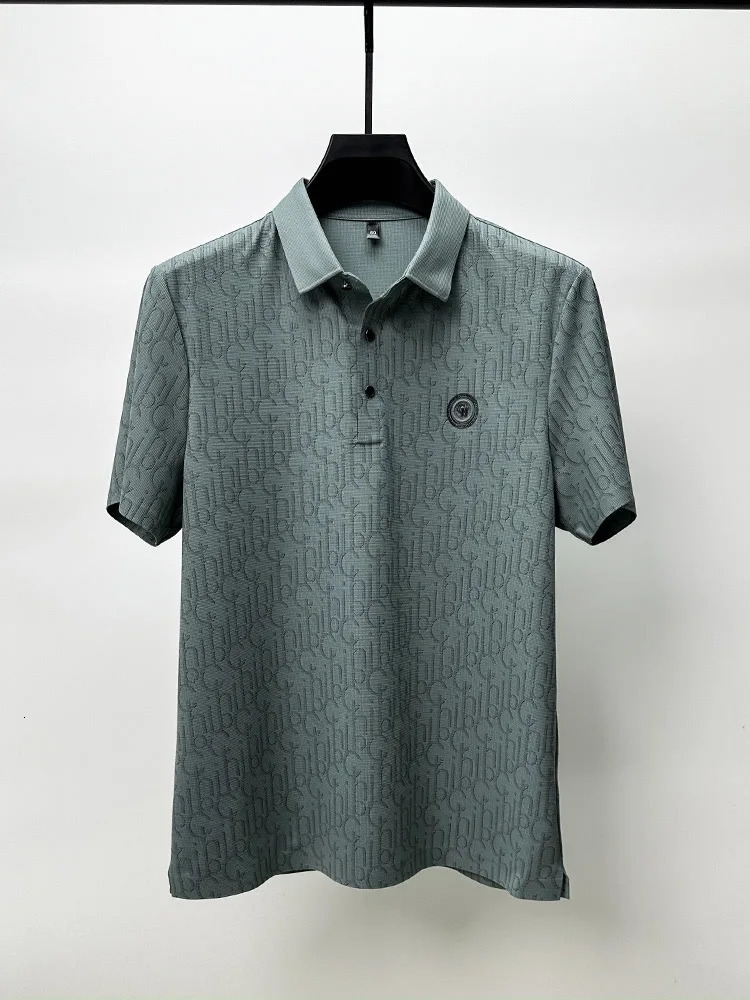 High end ice silk mens polo shirt short sleeve summer cool and breathable lapel T-shirt fashionable printed casual top 260305