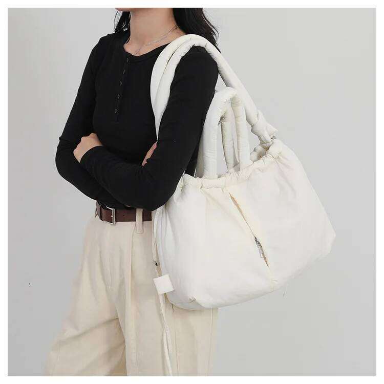 Casual nylon padded tote bag designer soft puffer women shoulder crossbody bags Simple Vintage large capacity handbags 2023 XJ260306