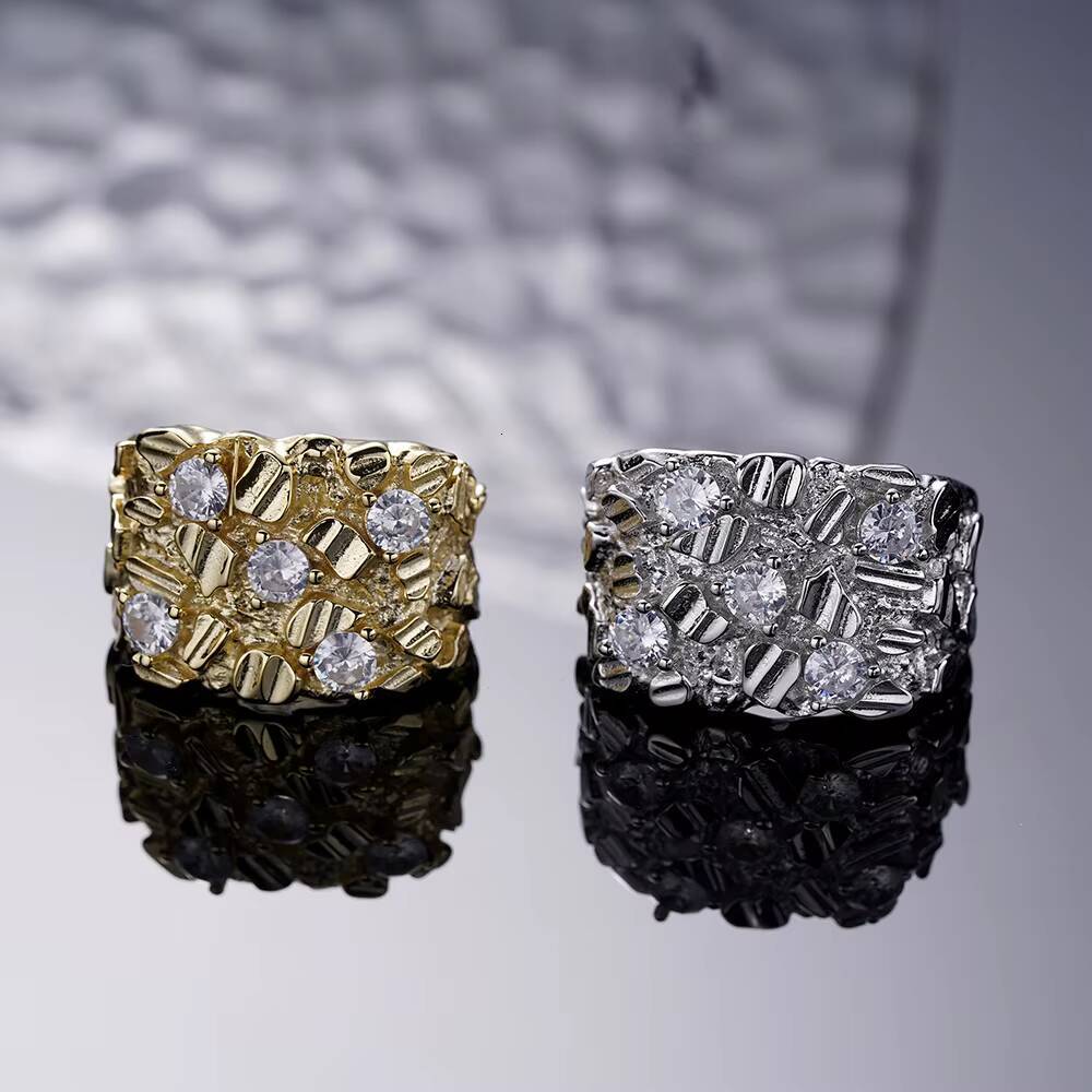 High Quality Vintage VVS Moissonite Factory Directly Hip Hop Jewelry Square Nugget Classic Silver Plated Rings for Gift