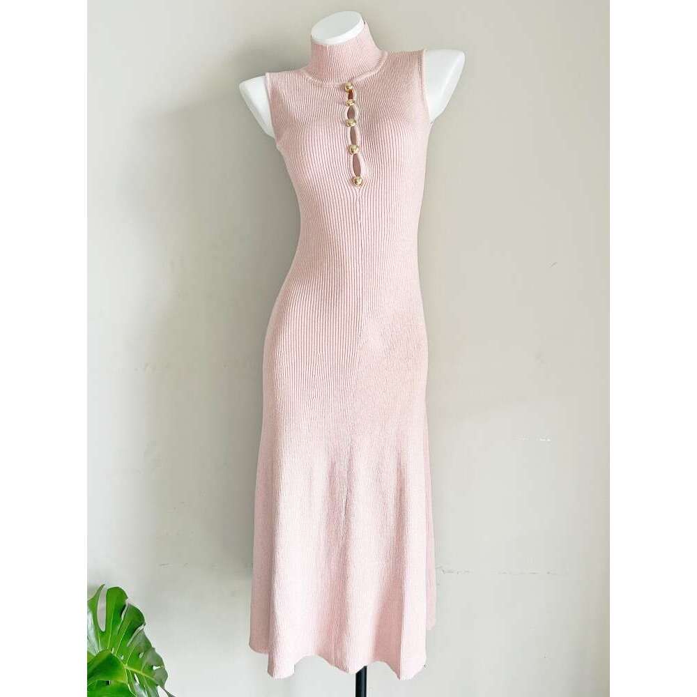 2026 Spring/Summer New Designer Women's Fashion Half High Collar Slim Sleeveless Elegant Long Dress