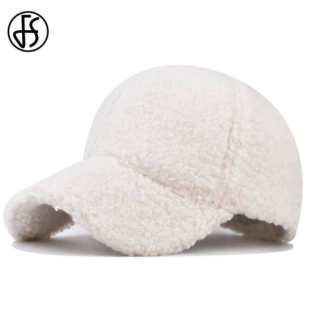 FS White Winter Windproof Baseball Caps For Men Beige Warm Plush Women Lambswool Hats Outdoor Sports Trucker Cap Gorras Hombre Y260304
