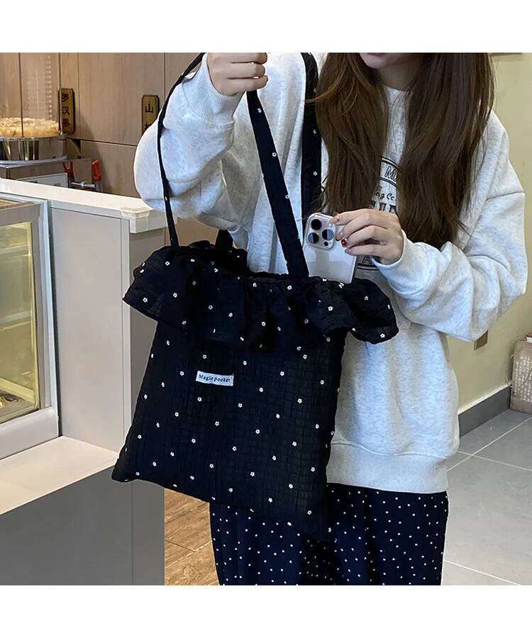 All-match Wave Point Chiffon Shoulder Large Capacity Fairy Mesh Handbag Commuting Korean Style Tote Bag Women XJ260306