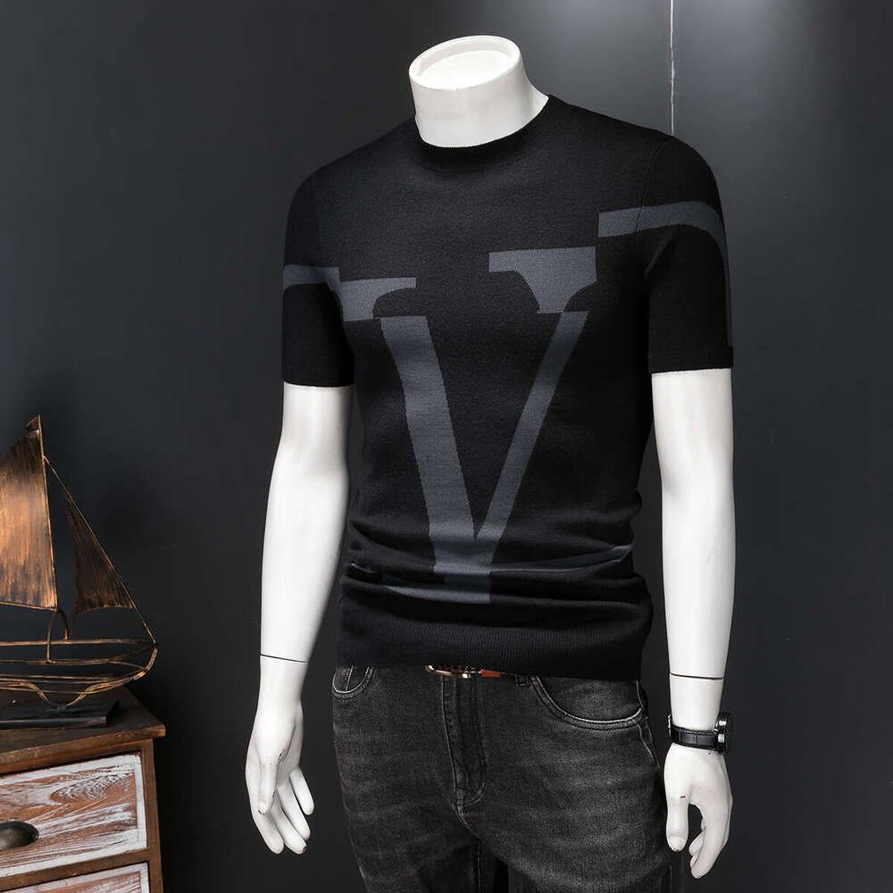 Spring European Brand Men's Short Wool Knit Pullover Half Sleeve Base Shirt Autumn Winter New Round Neck T-Shirt Luanyun