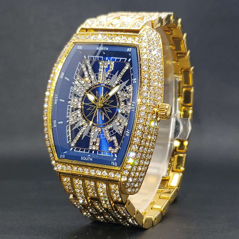 Kaleidoscope Full Diamond Hip-Hop Quirky Digital Men's Barrel-Shaped Watch