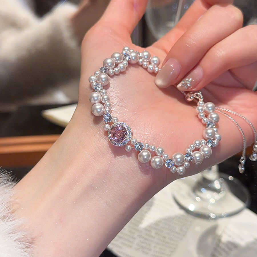 French-style zircon round pearl beaded vintage niche style bracelet, light luxury and high-end feel jewelry for women - view 4