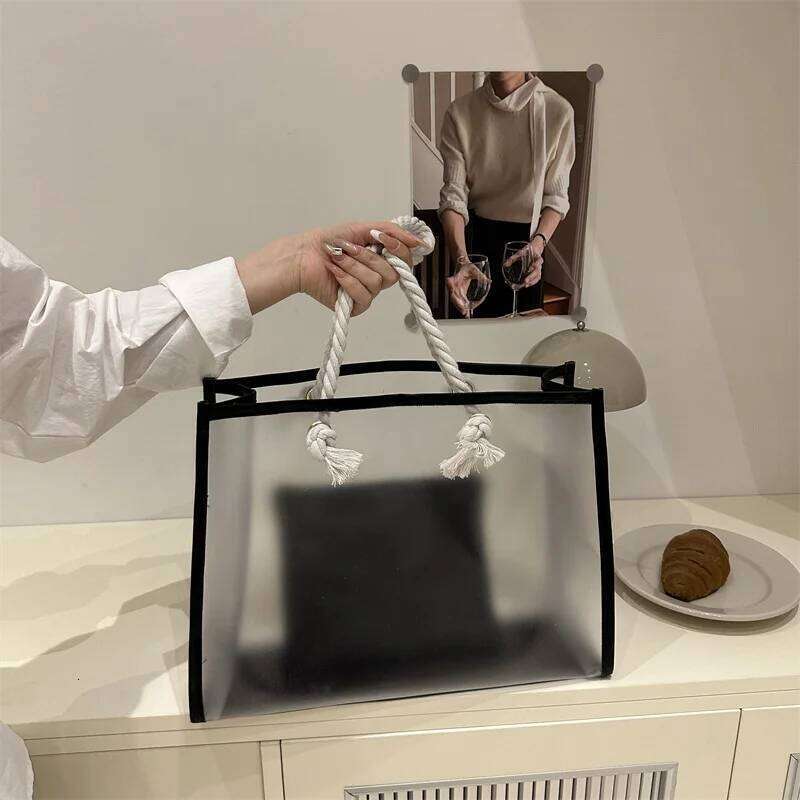 2pcs/set Clear PVC Casual Tote Bags Women, Waterproof Transparent Travel Beach Shoulder Bag For Outdoor, Summer Handbags XJ260306