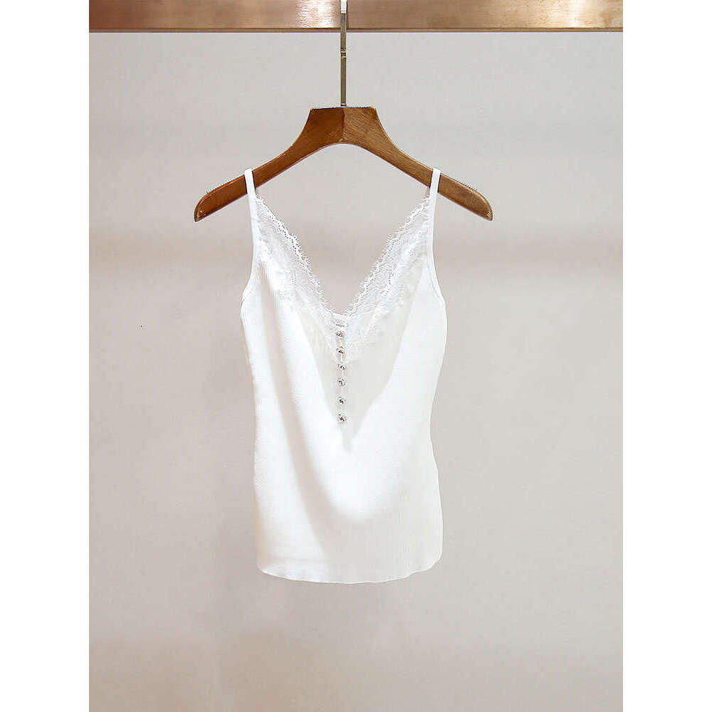 2026 spring and summer new designer French sexy lace patch rhinestone slim knit vest
