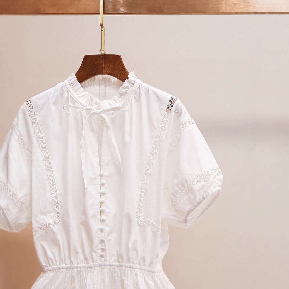 2026 Spring and Summer New French Romantic Vacation Style Tie up Puff Cake Short Sleeve Long Sleeve Dress for Women